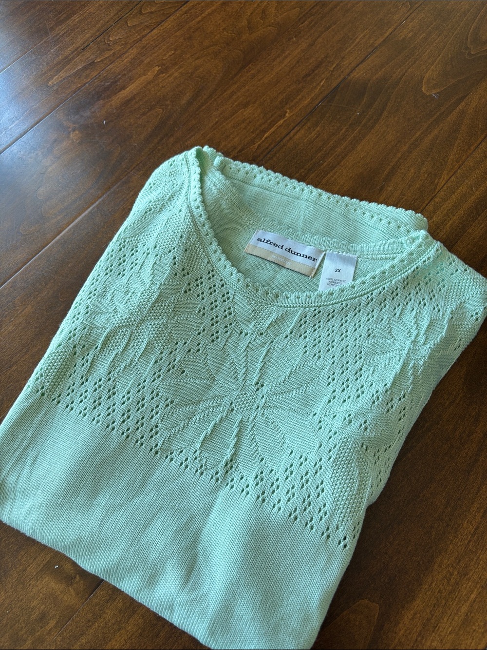 Alfred Dunner Mint Green Pointelle Short sleeve Top